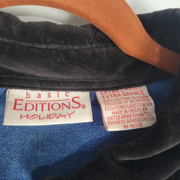 Vintage Denim Christmas Embroidered Button-down Shirt sz XL contrast collar 90s - Picture 4 of 7